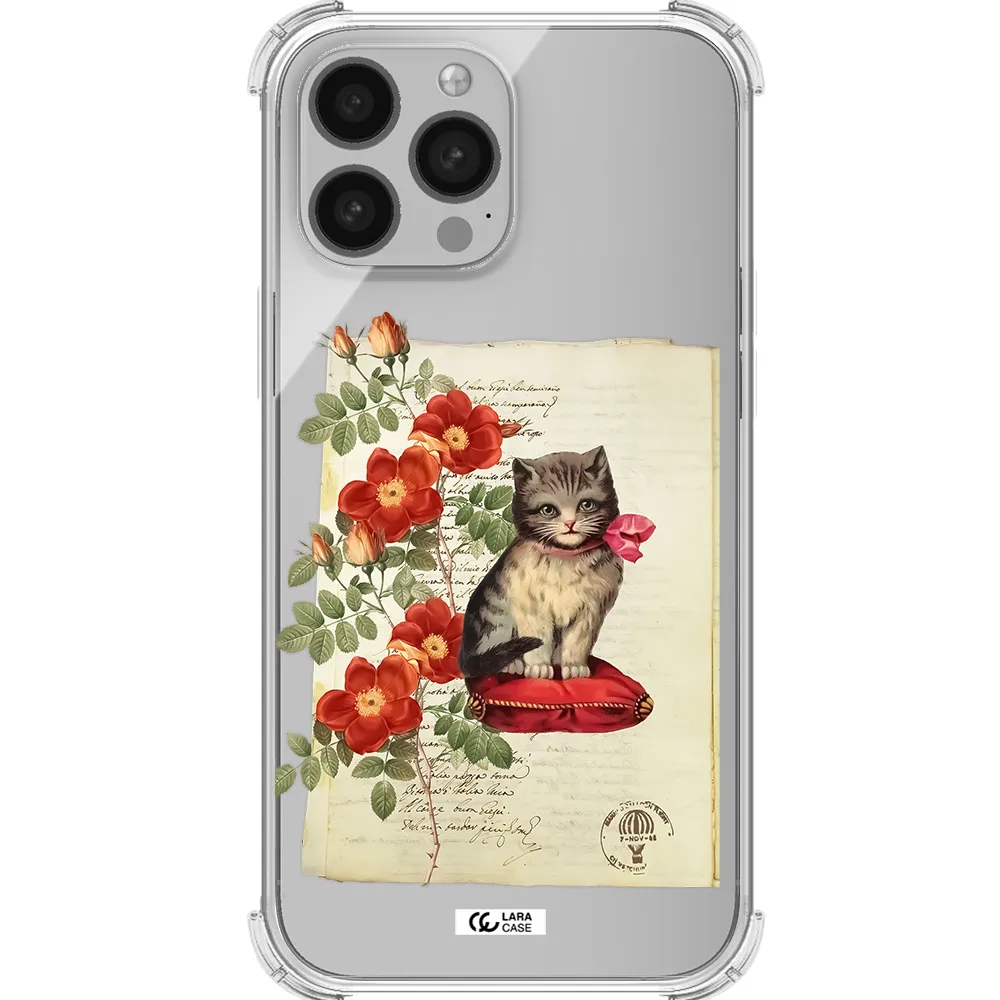 a cat on a pillow with flowers Apple iPhone 13 Pro Clear PC Case