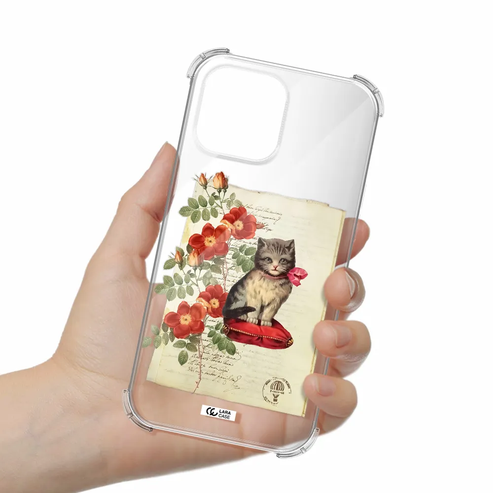 a cat on a pillow with flowers Apple iPhone 13 Pro Clear PC Case