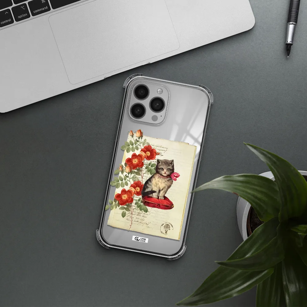 a cat on a pillow with flowers Apple iPhone 13 Pro Clear PC Case