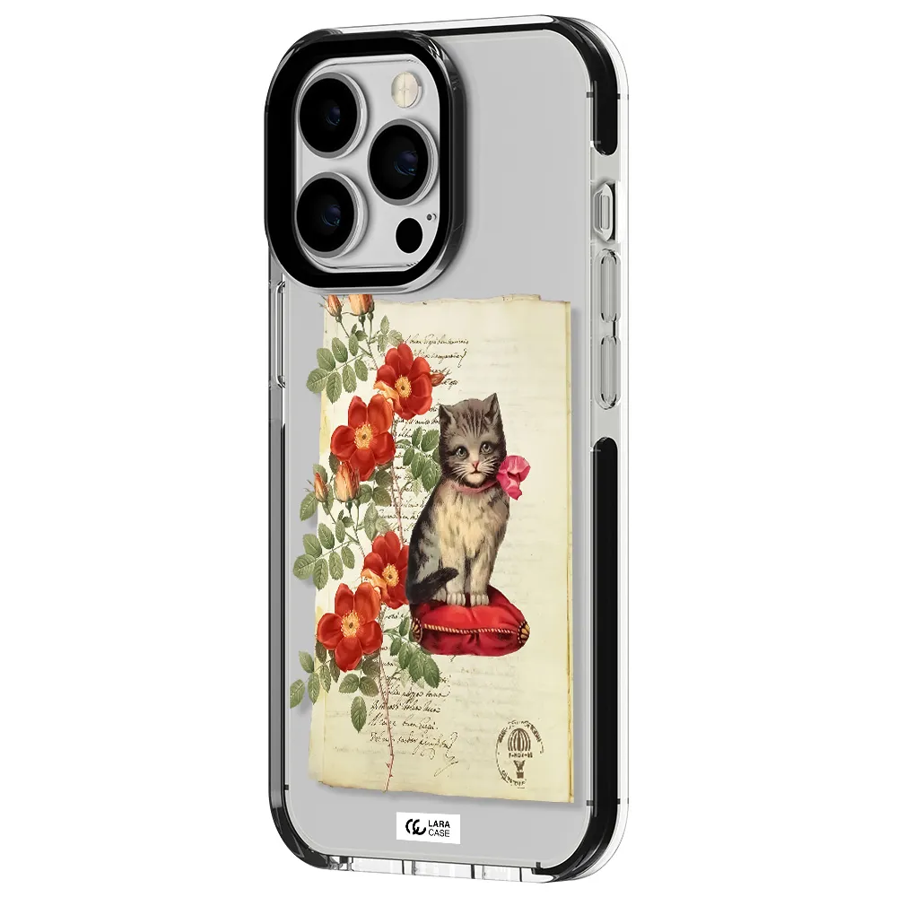 a cat on a pillow with flowers Apple iPhone 13 Pro impact black border Case