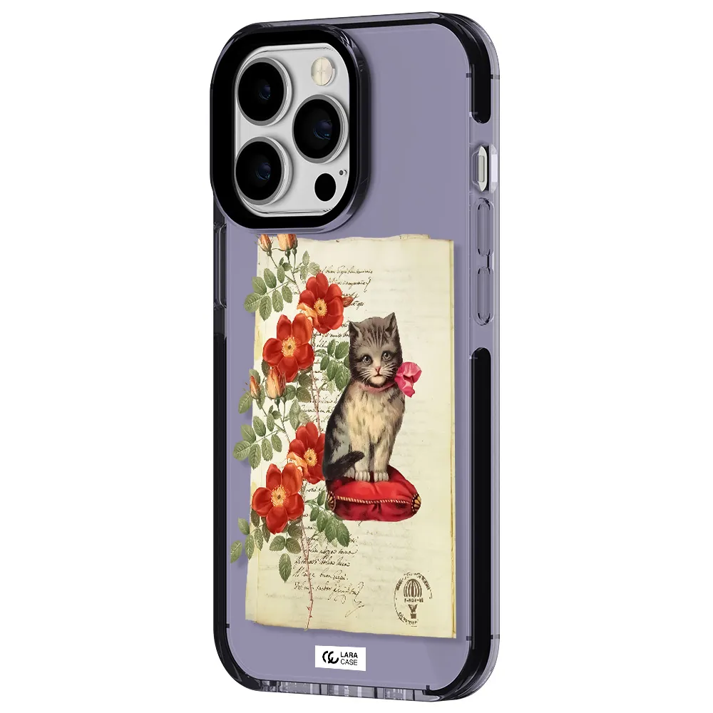 a cat on a pillow with flowers Apple iPhone 13 Pro impact Lilac Case