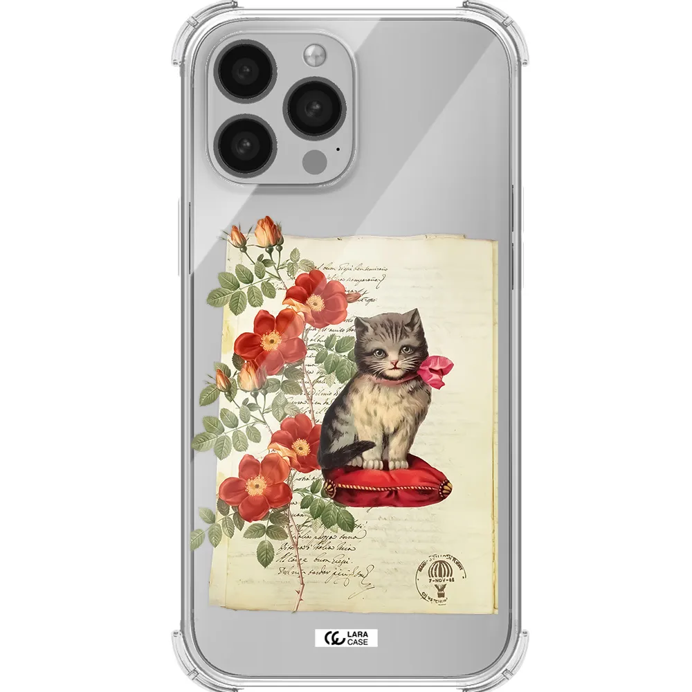a cat on a pillow with flowers Apple iPhone 13 Pro Max Clear PC Case