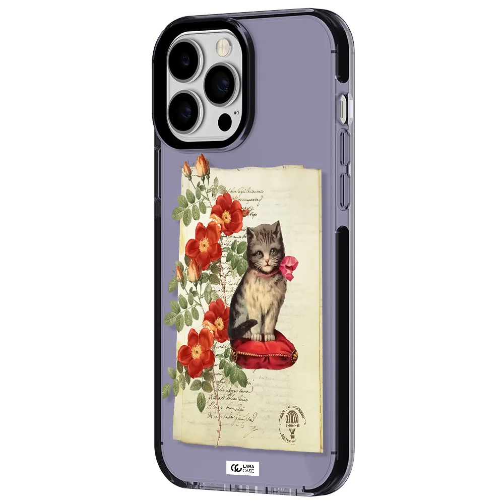 a cat on a pillow with flowers Apple iPhone 13 Pro Max impact Lilac Case