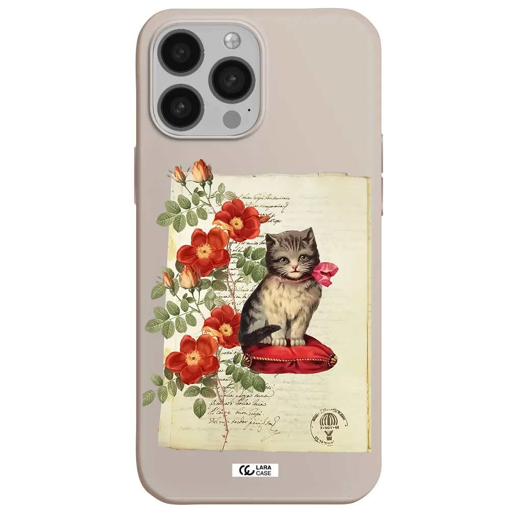 a cat on a pillow with flowers Apple iPhone 13 Pro Max Silicone Stone Case