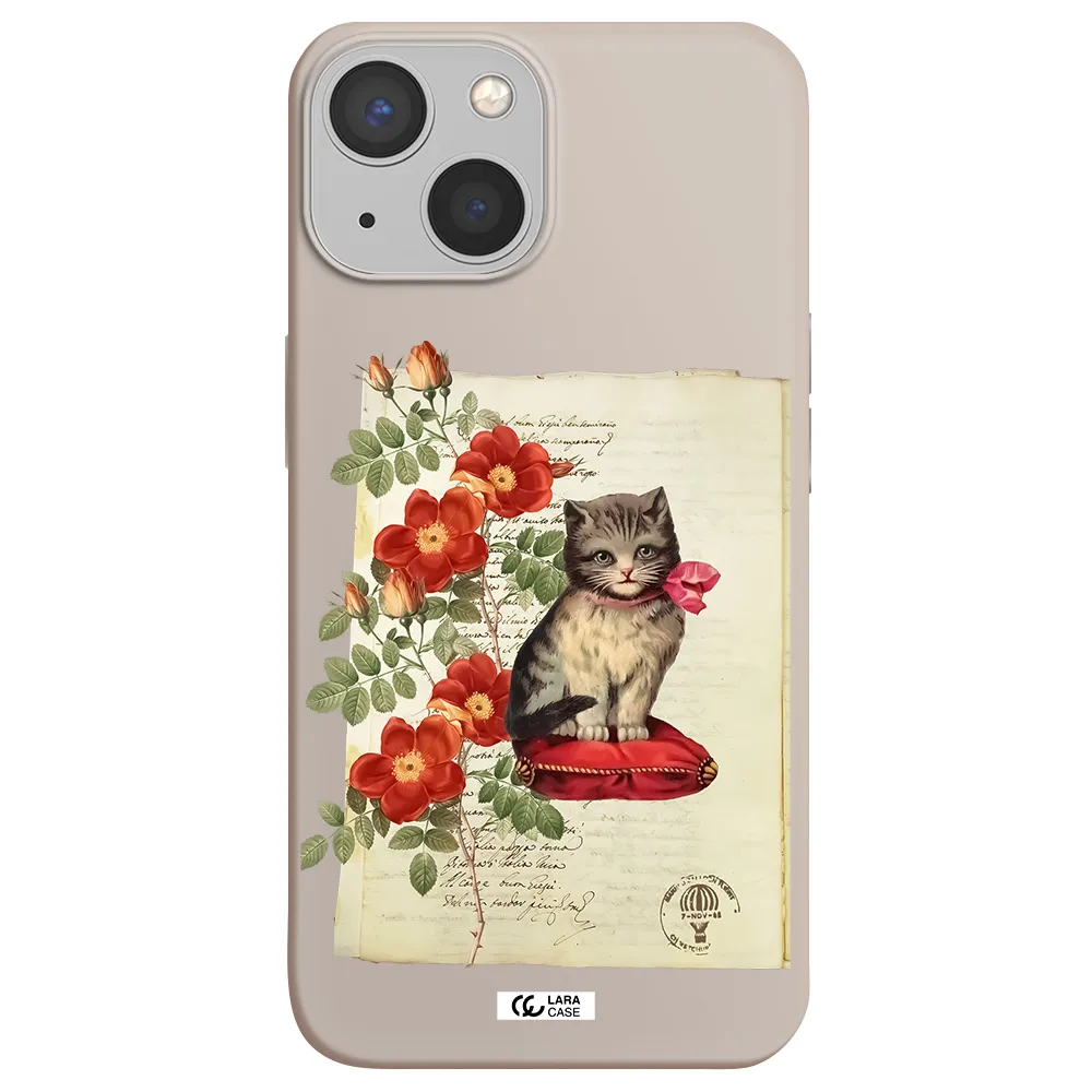 a cat on a pillow with flowers Apple iPhone 13 Silicone Stone Case