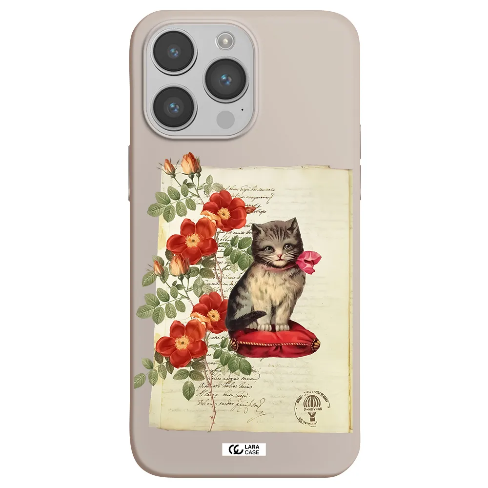 a cat on a pillow with flowers Apple iPhone 14 pro max Silicone Stone Case