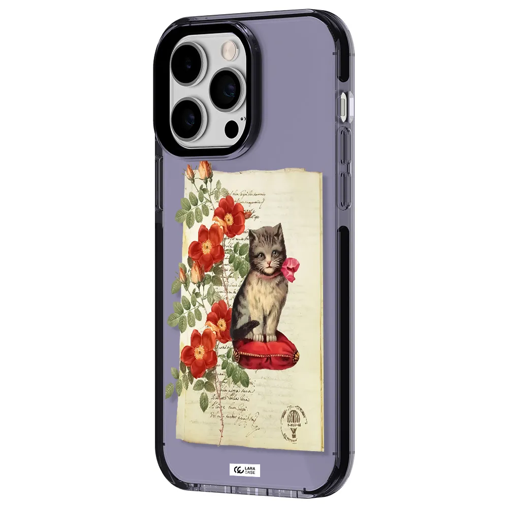 a cat on a pillow with flowers Apple iPhone 15 Pro impact Lilac Case