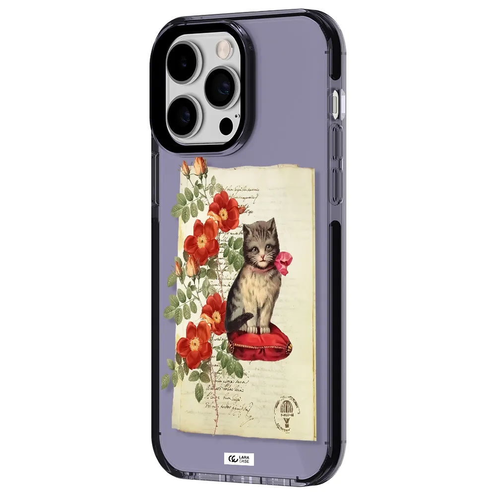 a cat on a pillow with flowers Apple iPhone 15 Pro Max impact Lilac Case