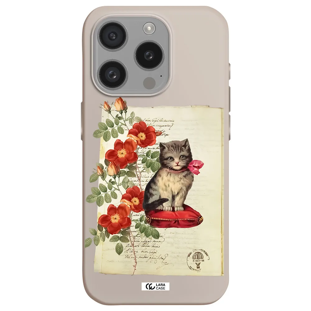 A Cat On A Pillow With Flowers Apple Iphone 15 Pro Silicone Stone Case