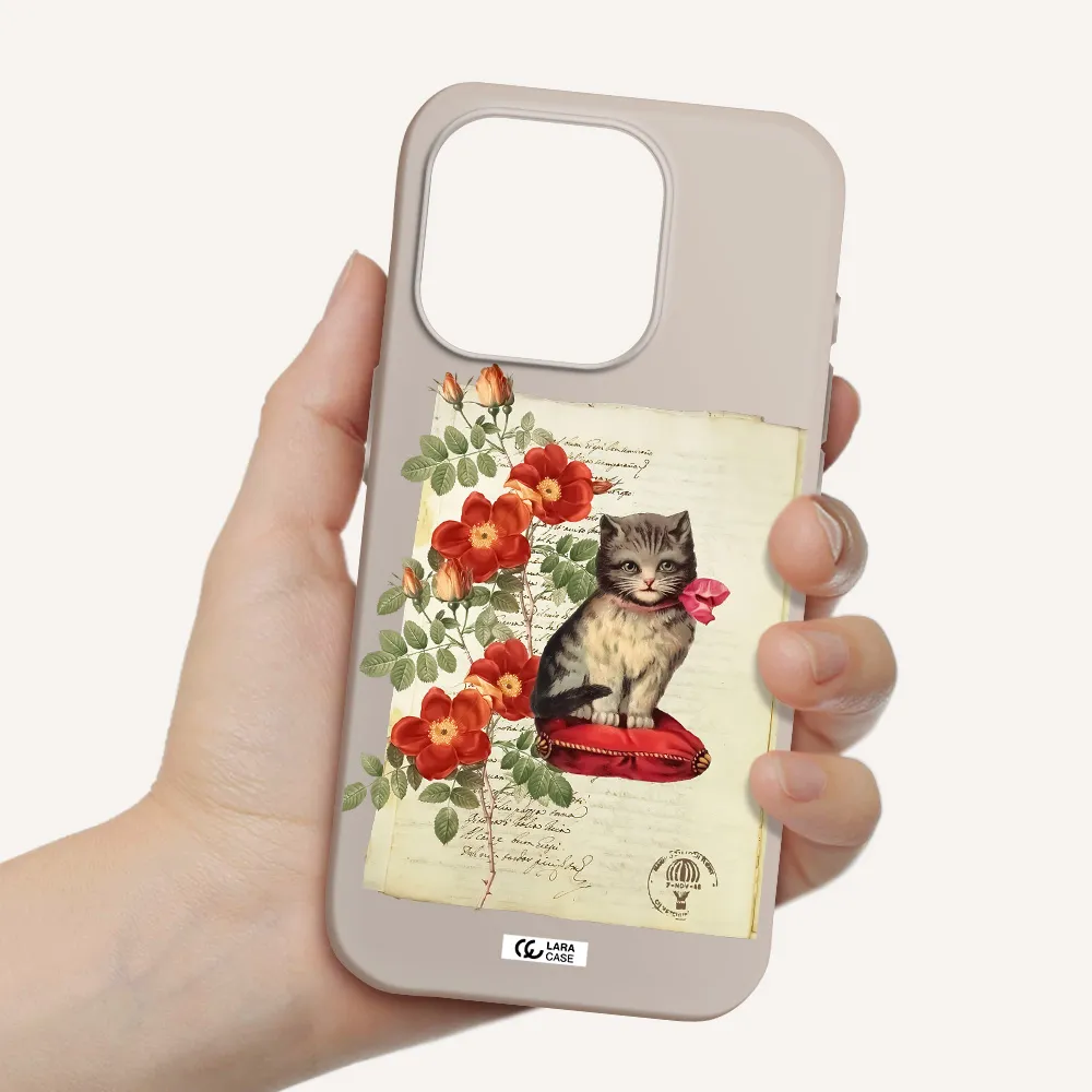 A Cat On A Pillow With Flowers Apple Iphone 15 Pro Silicone Stone Case