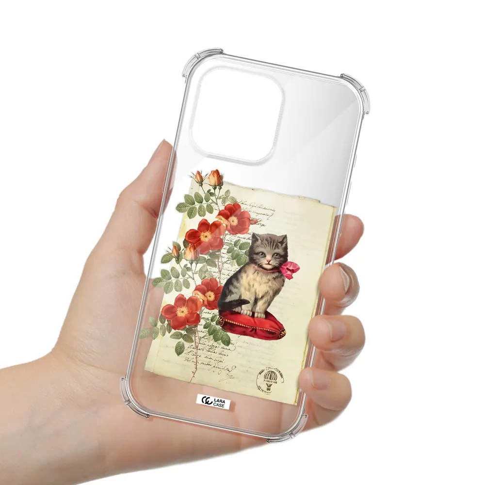 A Cat On A Pillow With Flowers Apple Iphone 16 Pro Max Clear Pc Case