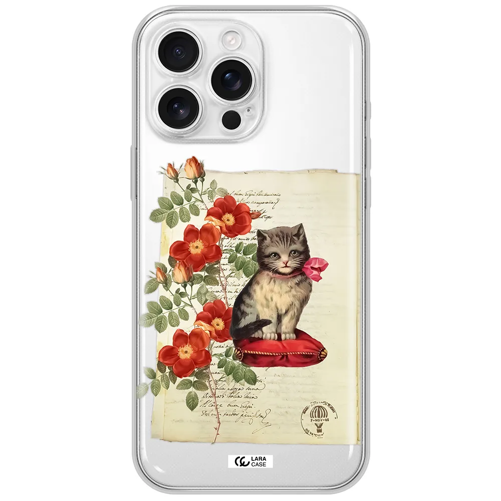 A Cat On A Pillow With Flowers Apple Iphone 16 Pro Max Clear Tpu Case