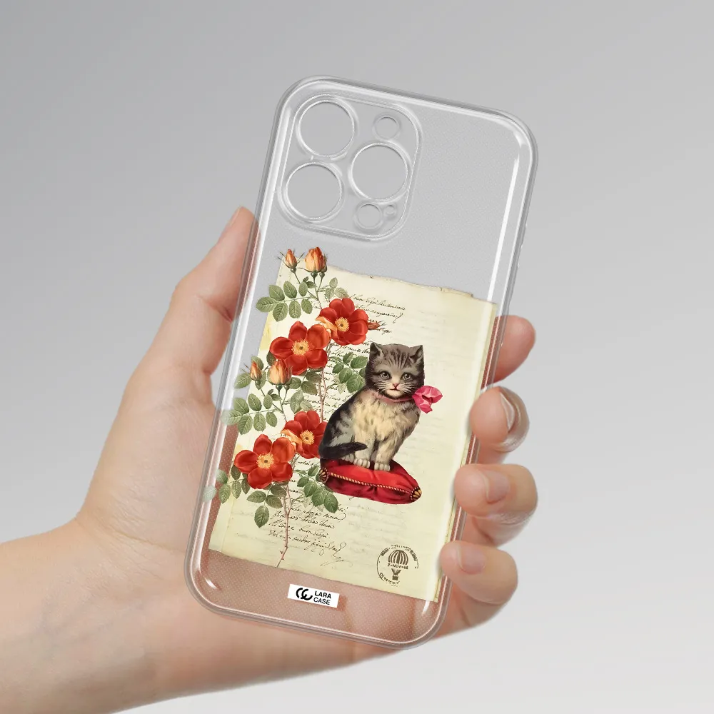 A Cat On A Pillow With Flowers Apple Iphone 16 Pro Max Clear Tpu Case