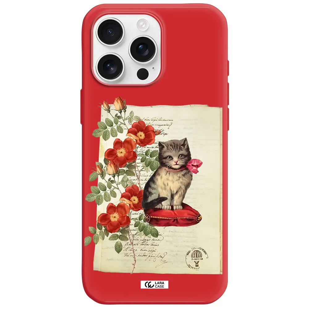 A Cat On A Pillow With Flowers Apple Iphone 16 Pro Max Silicone Stone Case