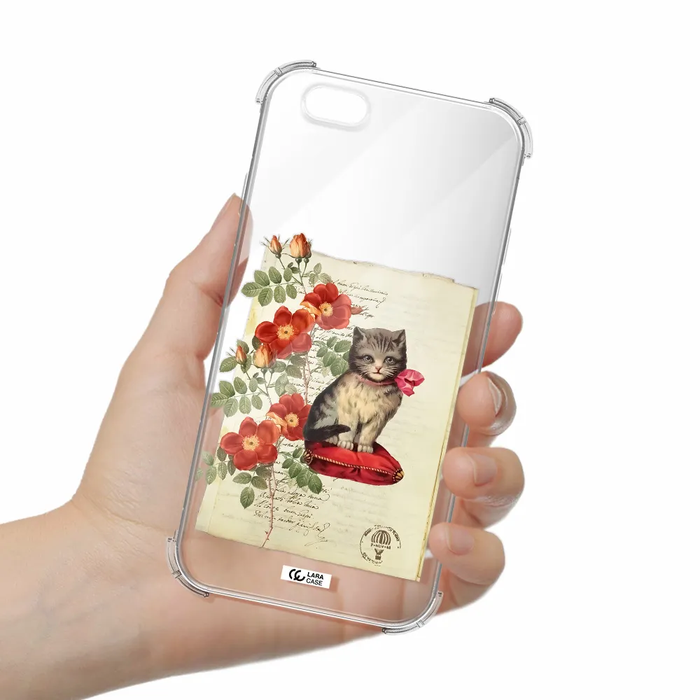 a cat on a pillow with flowers Apple iPhone 6 Clear PC Case