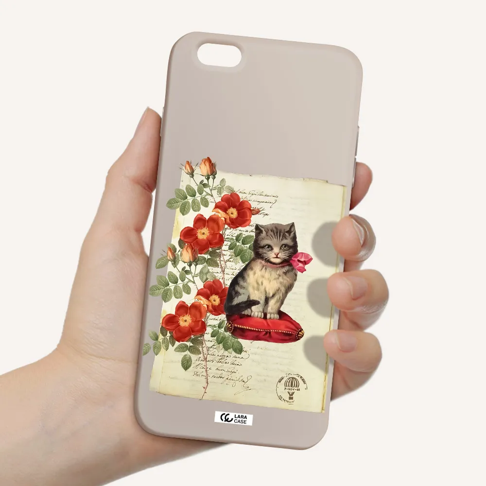 a cat on a pillow with flowers Apple iPhone 6 plus Silicone Stone Case