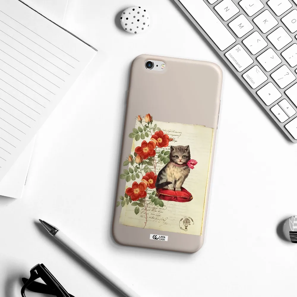 a cat on a pillow with flowers Apple iPhone 6 plus Silicone Stone Case