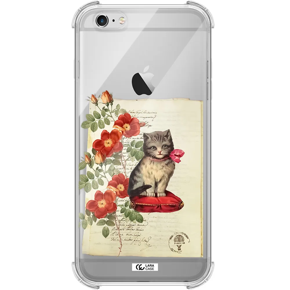 a cat on a pillow with flowers Apple iPhone 6 s plus Clear PC Case