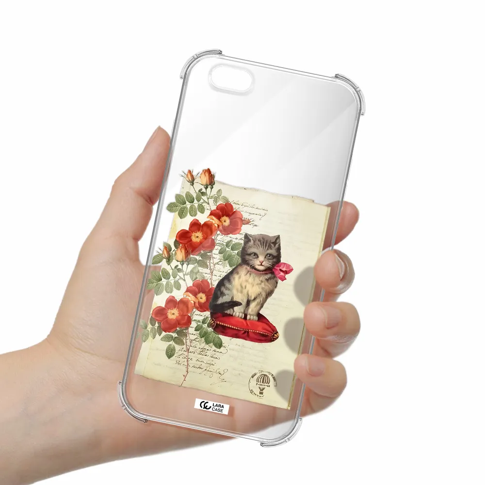 a cat on a pillow with flowers Apple iPhone 6 s plus Clear PC Case