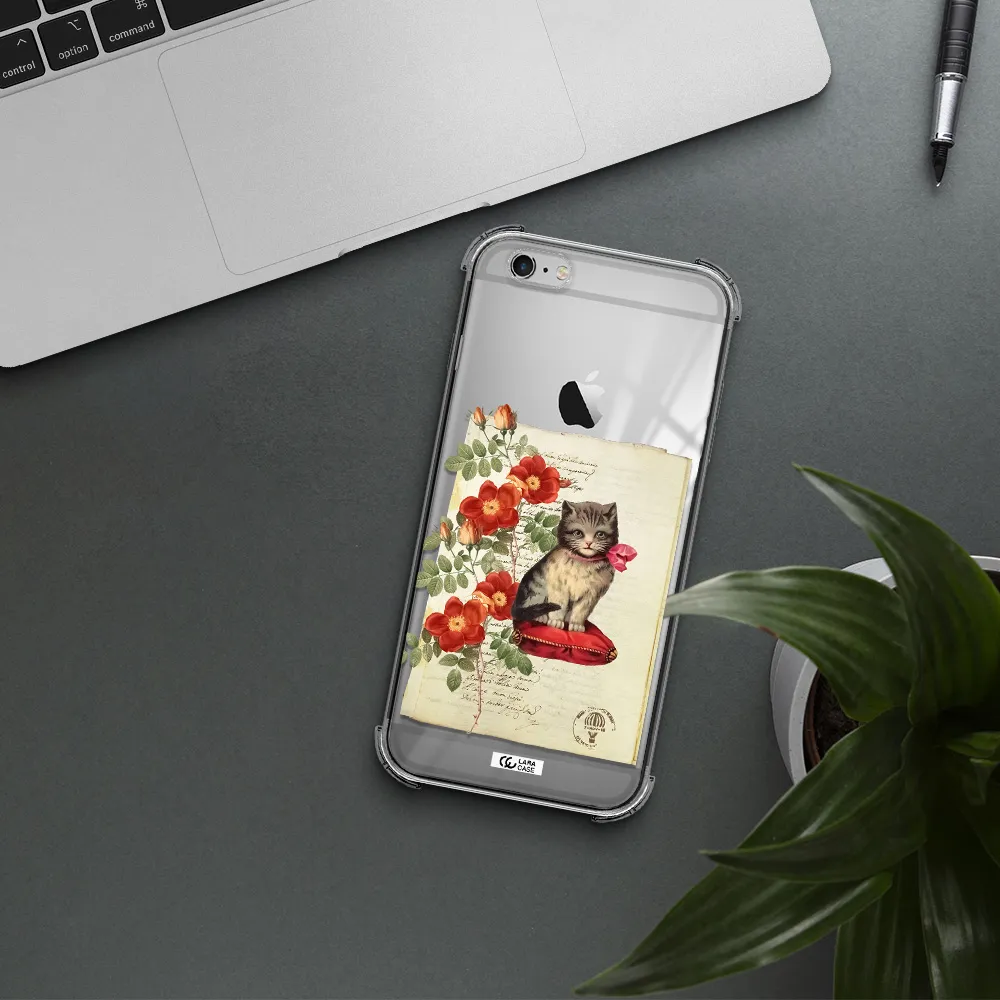 a cat on a pillow with flowers Apple iPhone 6 s plus Clear PC Case