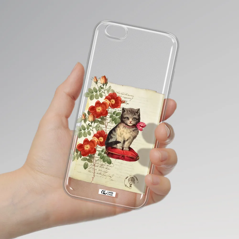 a cat on a pillow with flowers Apple iPhone 6 s plus Clear TPU Case
