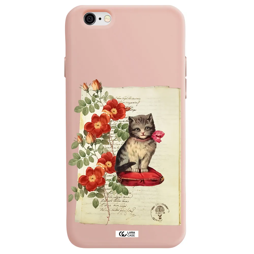 a cat on a pillow with flowers Apple iPhone 6 Silicone pastel pink Case