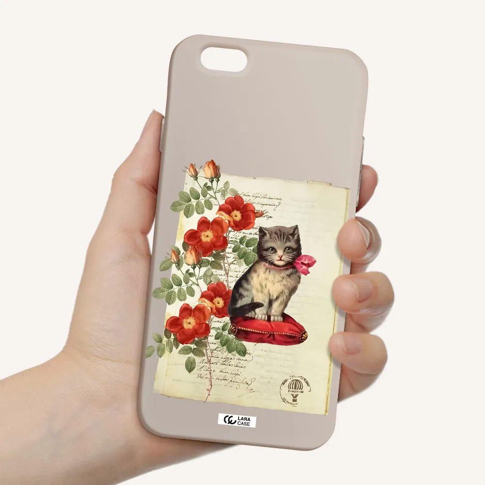 a cat on a pillow with flowers Apple iPhone 6 Silicone Stone Case