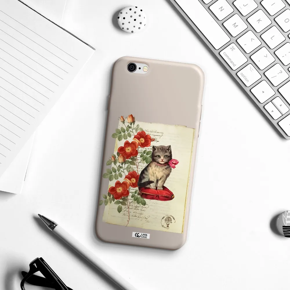 a cat on a pillow with flowers Apple iPhone 6 Silicone Stone Case