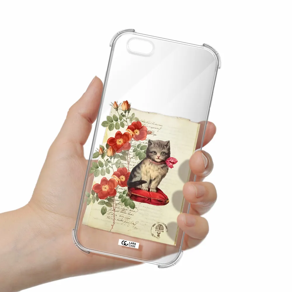 a cat on a pillow with flowers Apple iPhone 6S Clear PC Case