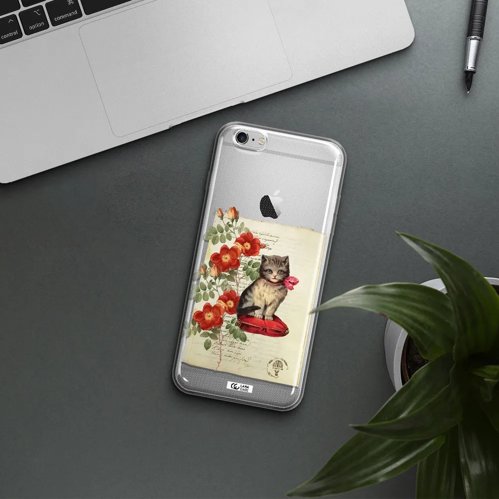 a cat on a pillow with flowers Apple iPhone 6S Clear TPU Case