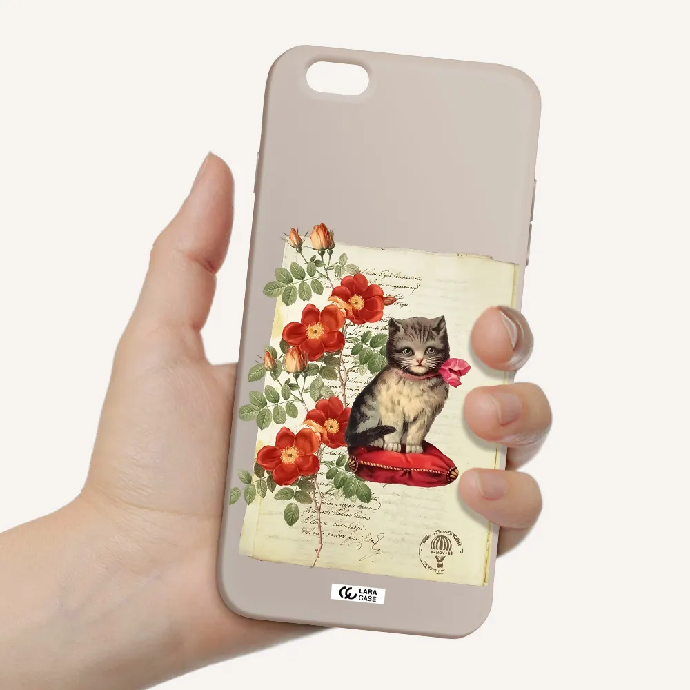 a cat on a pillow with flowers Apple iPhone 6S Silicone Stone Case