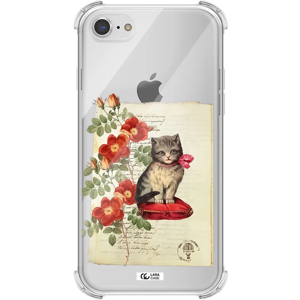 a cat on a pillow with flowers Apple iPhone 7 Clear PC Case