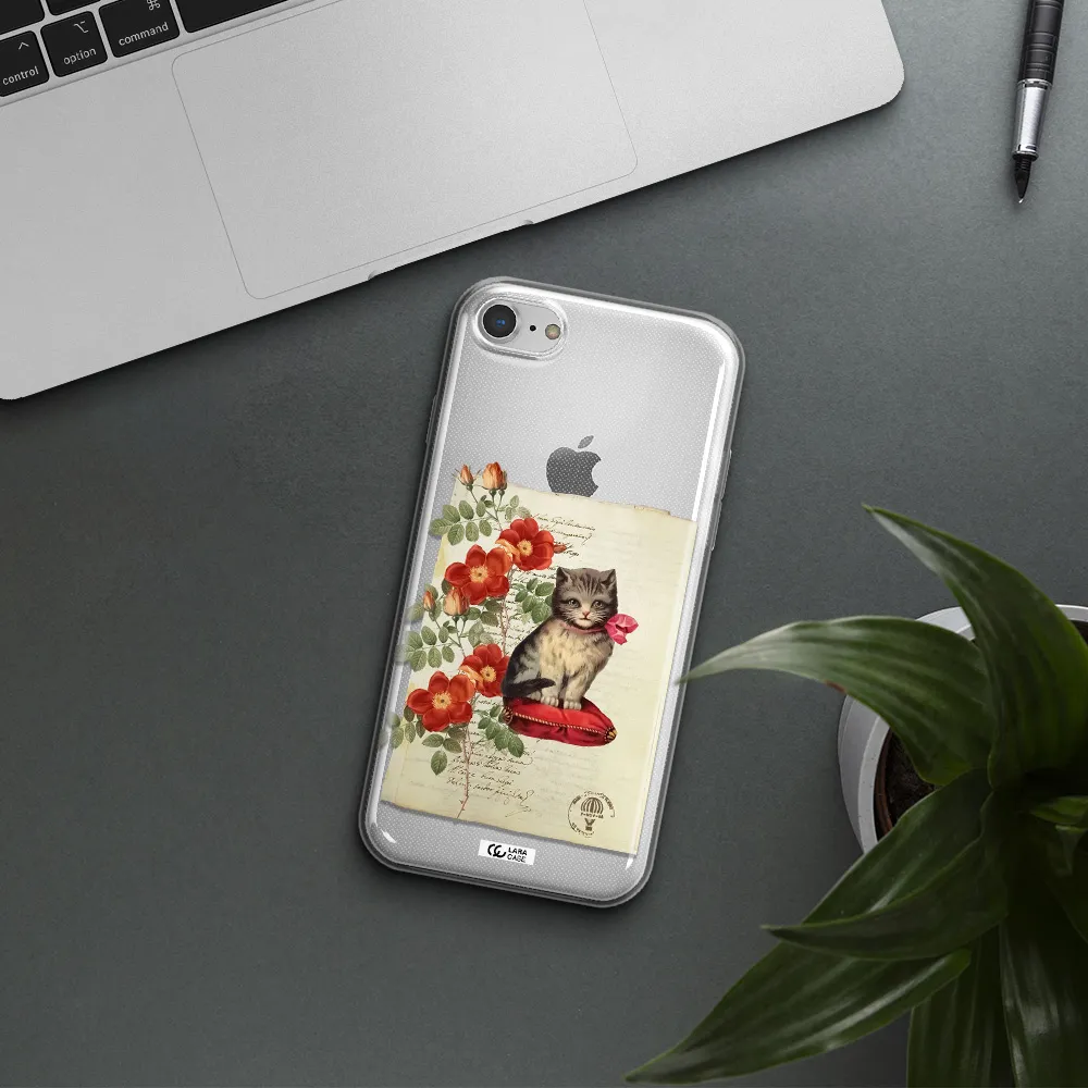 a cat on a pillow with flowers Apple iPhone 7 Clear TPU Case