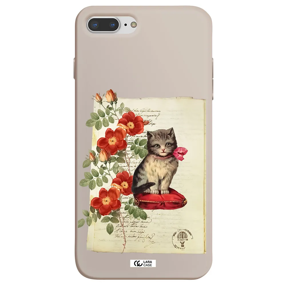 a cat on a pillow with flowers Apple iPhone 7 plus Silicone Stone Case