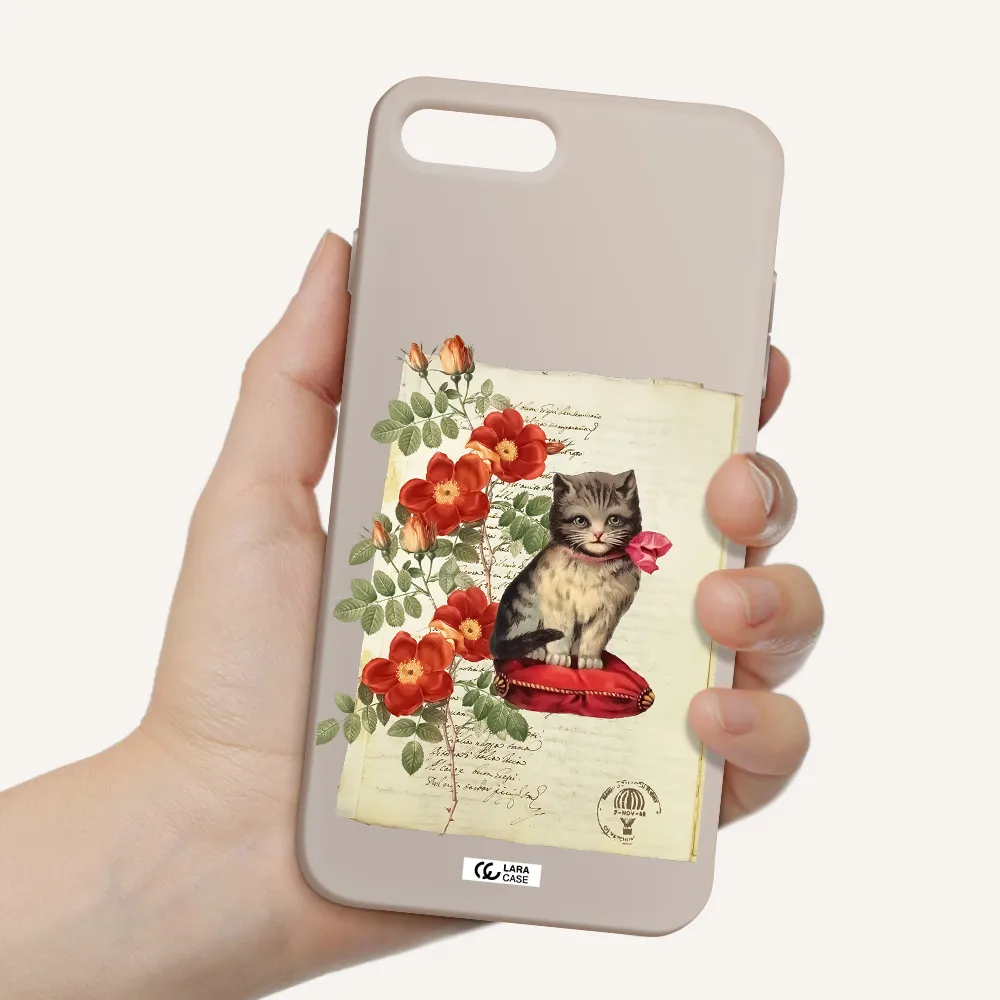 a cat on a pillow with flowers Apple iPhone 7 plus Silicone Stone Case