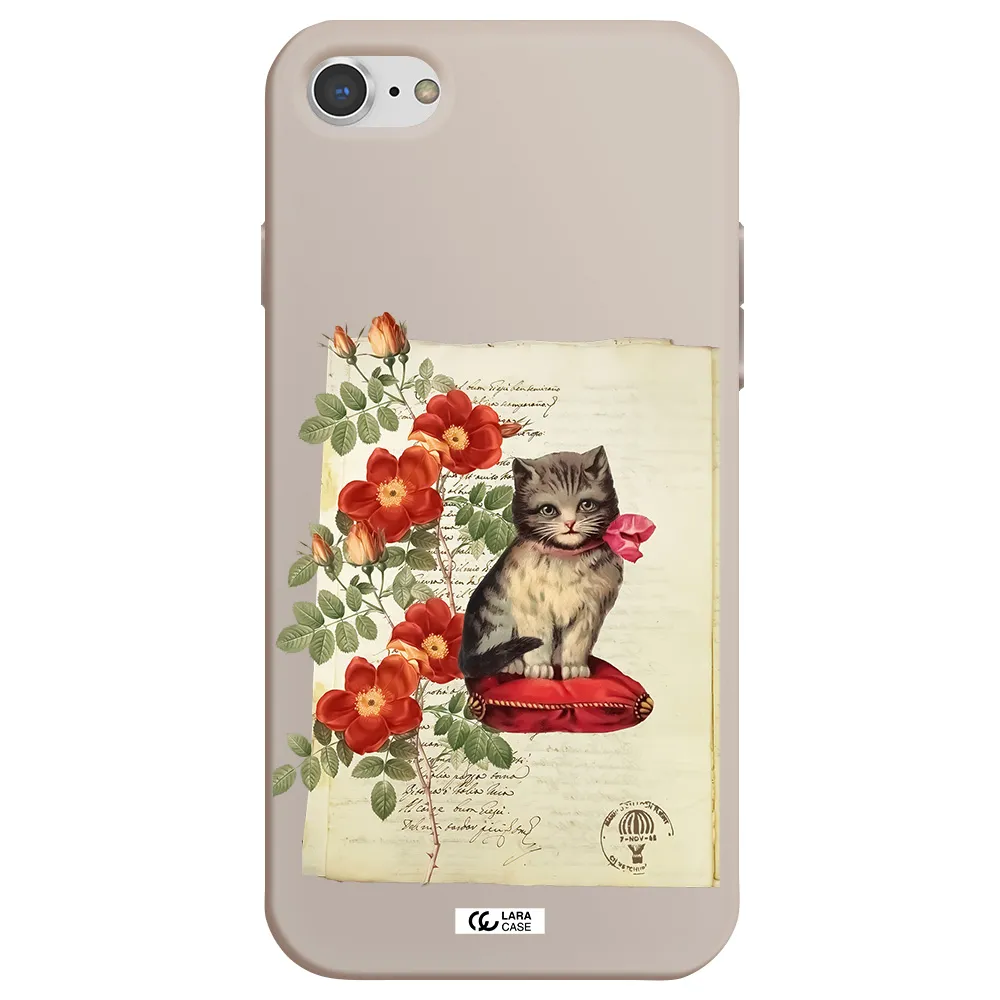 a cat on a pillow with flowers Apple iPhone 7 Silicone Stone Case