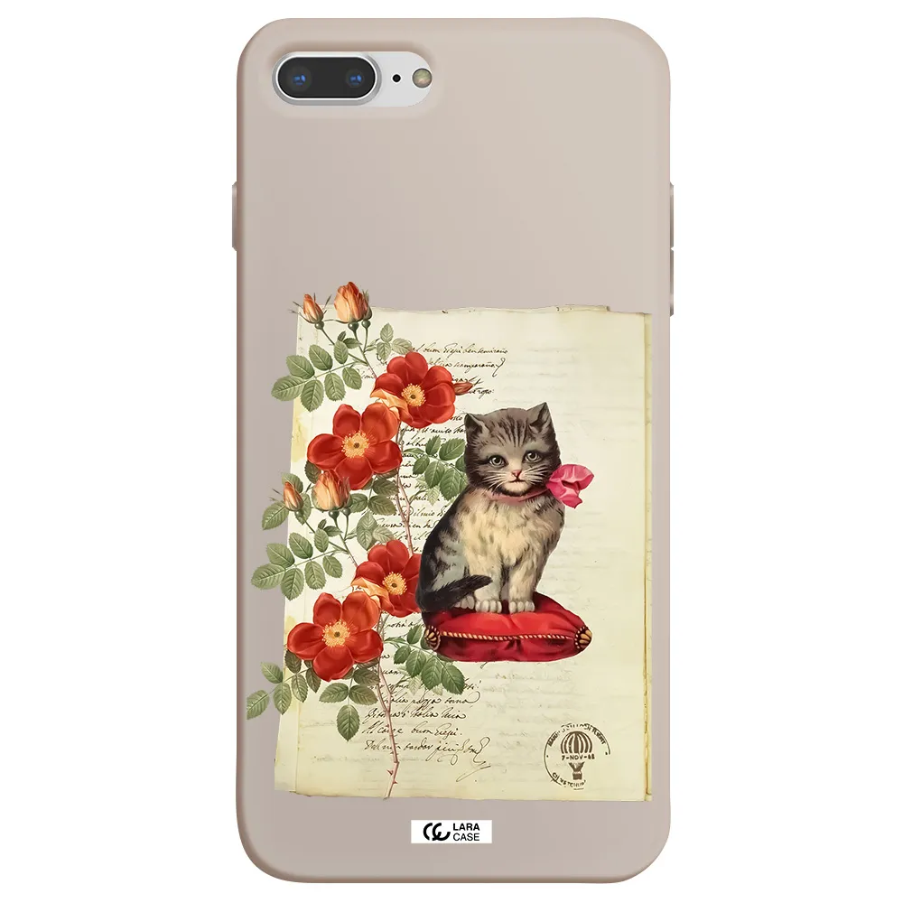a cat on a pillow with flowers Apple iPhone 8 plus Silicone Stone Case