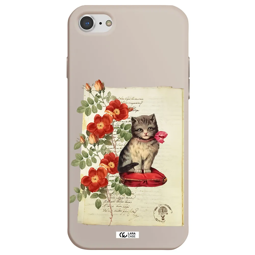 a cat on a pillow with flowers Apple iPhone 8 Silicone Stone Case