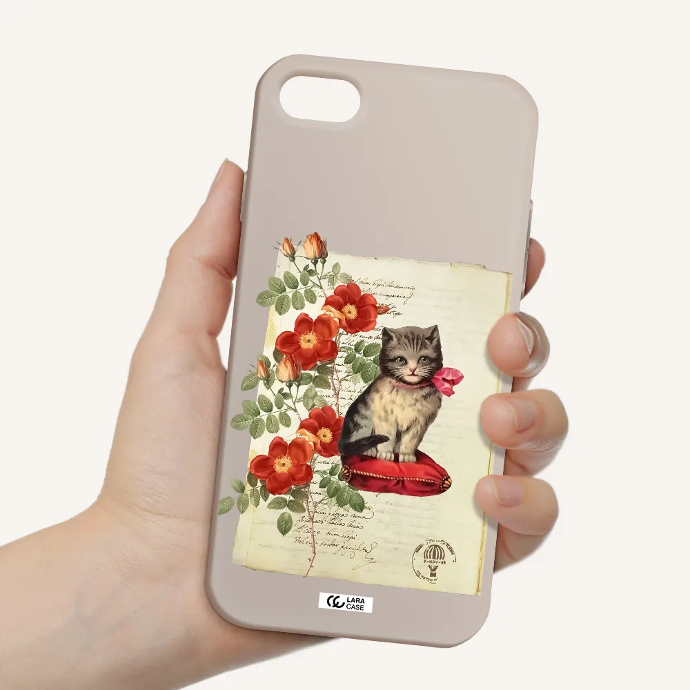 a cat on a pillow with flowers Apple iPhone 8 Silicone Stone Case