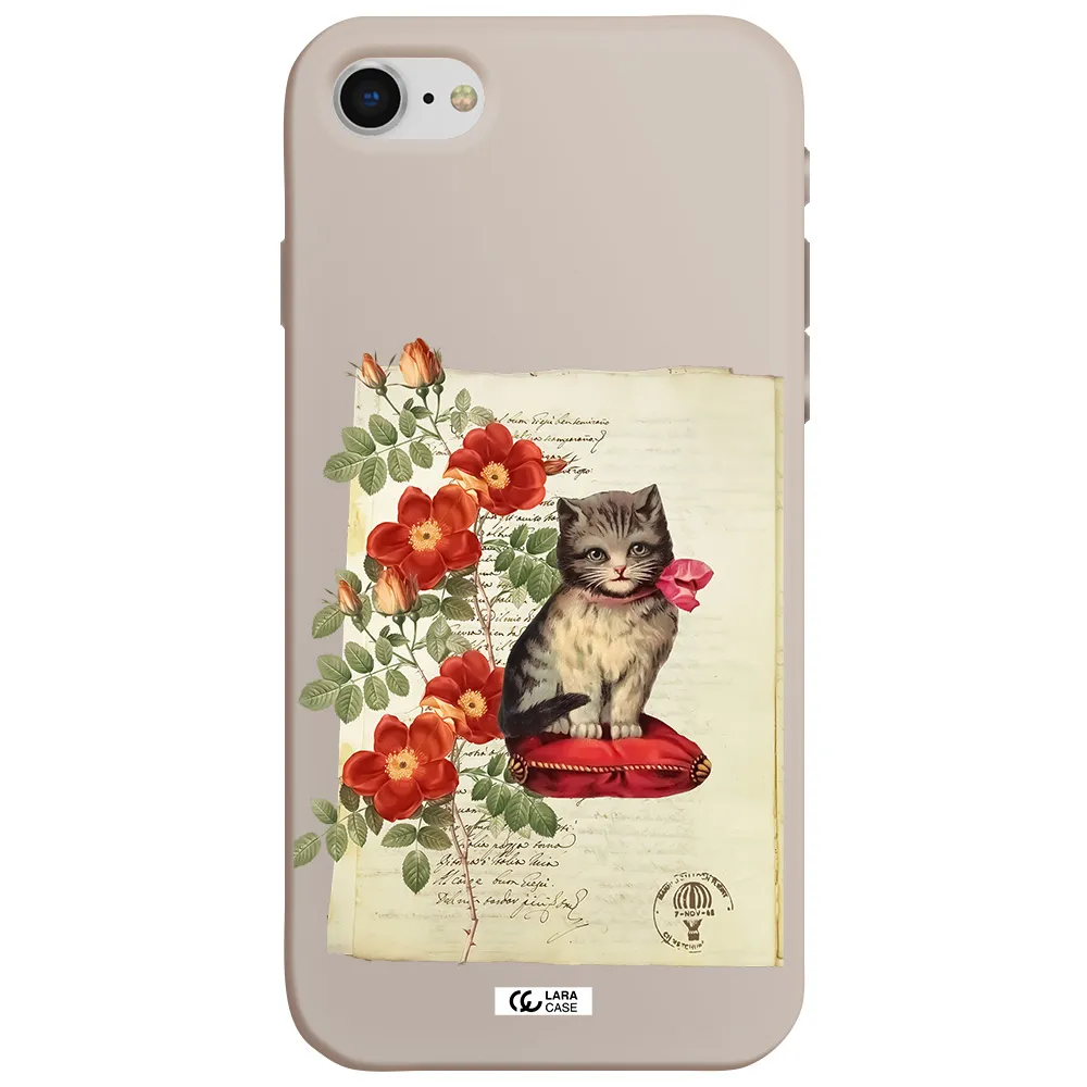 a cat on a pillow with flowers Apple iPhone se 2020 Silicone Stone Case