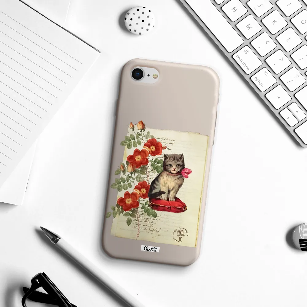a cat on a pillow with flowers Apple iPhone se 2020 Silicone Stone Case