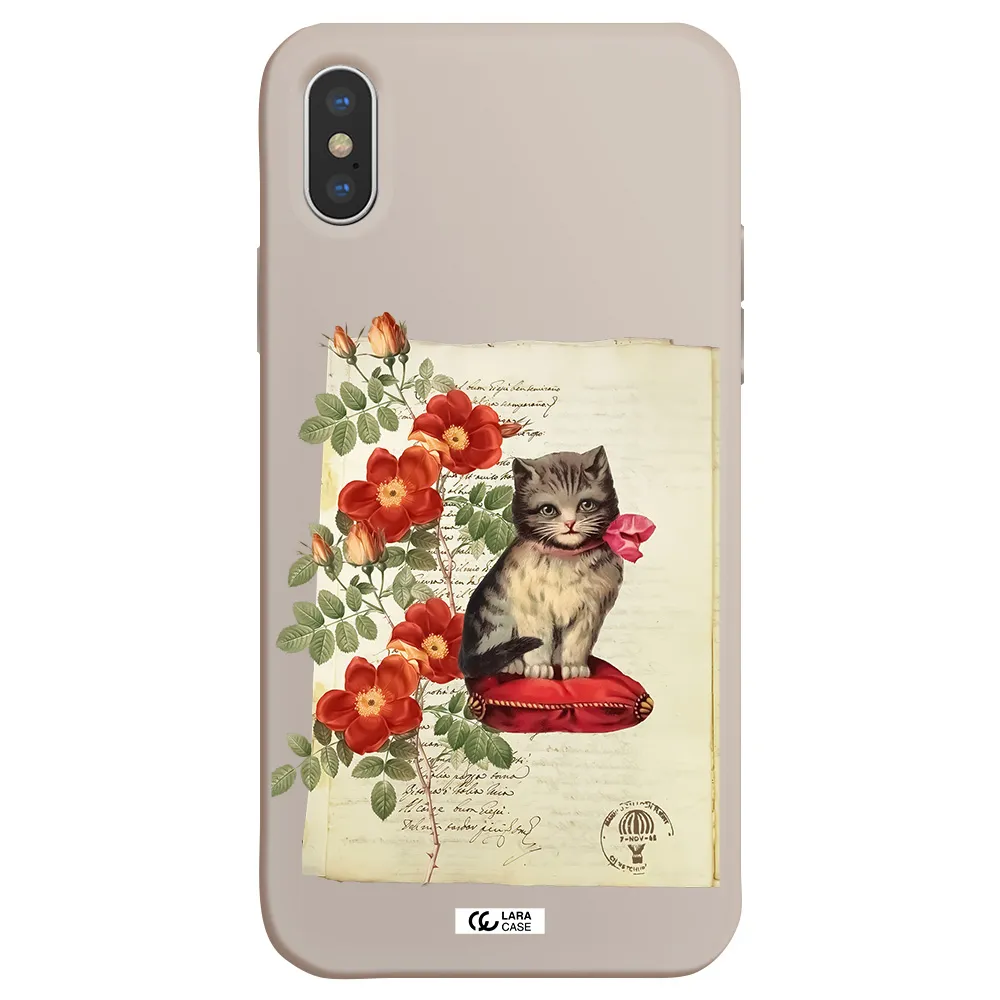 a cat on a pillow with flowers Apple iPhone X Silicone Stone Case