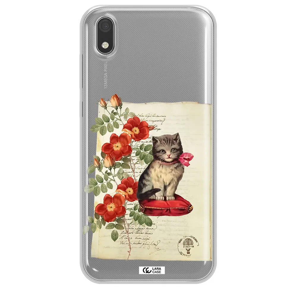 a cat on a pillow with flowers Huawei Honor 8S Clear TPU Case