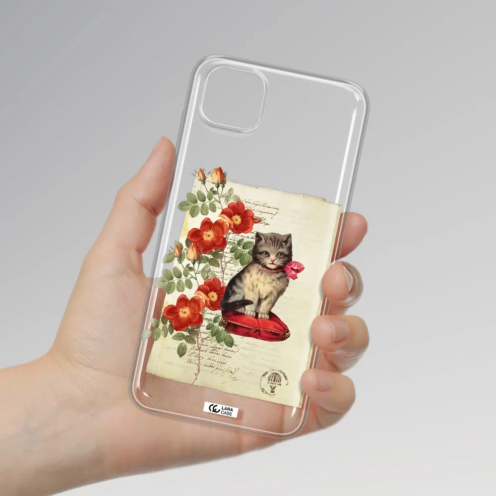 a cat on a pillow with flowers Huawei Honor 9S Clear TPU Case