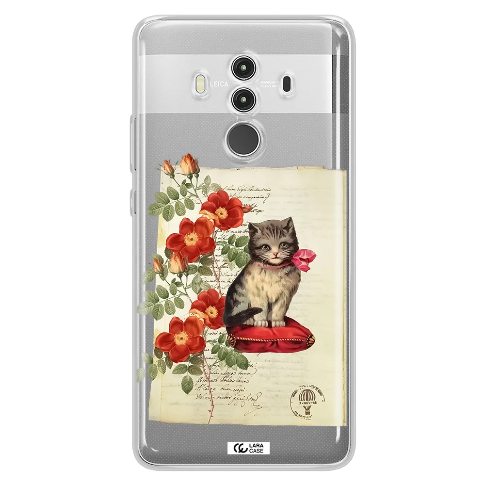 a cat on a pillow with flowers Huawei Mate 10 Clear TPU Case