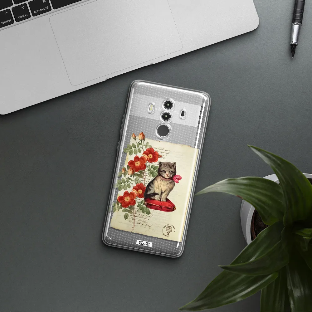 a cat on a pillow with flowers Huawei Mate 10 Clear TPU Case