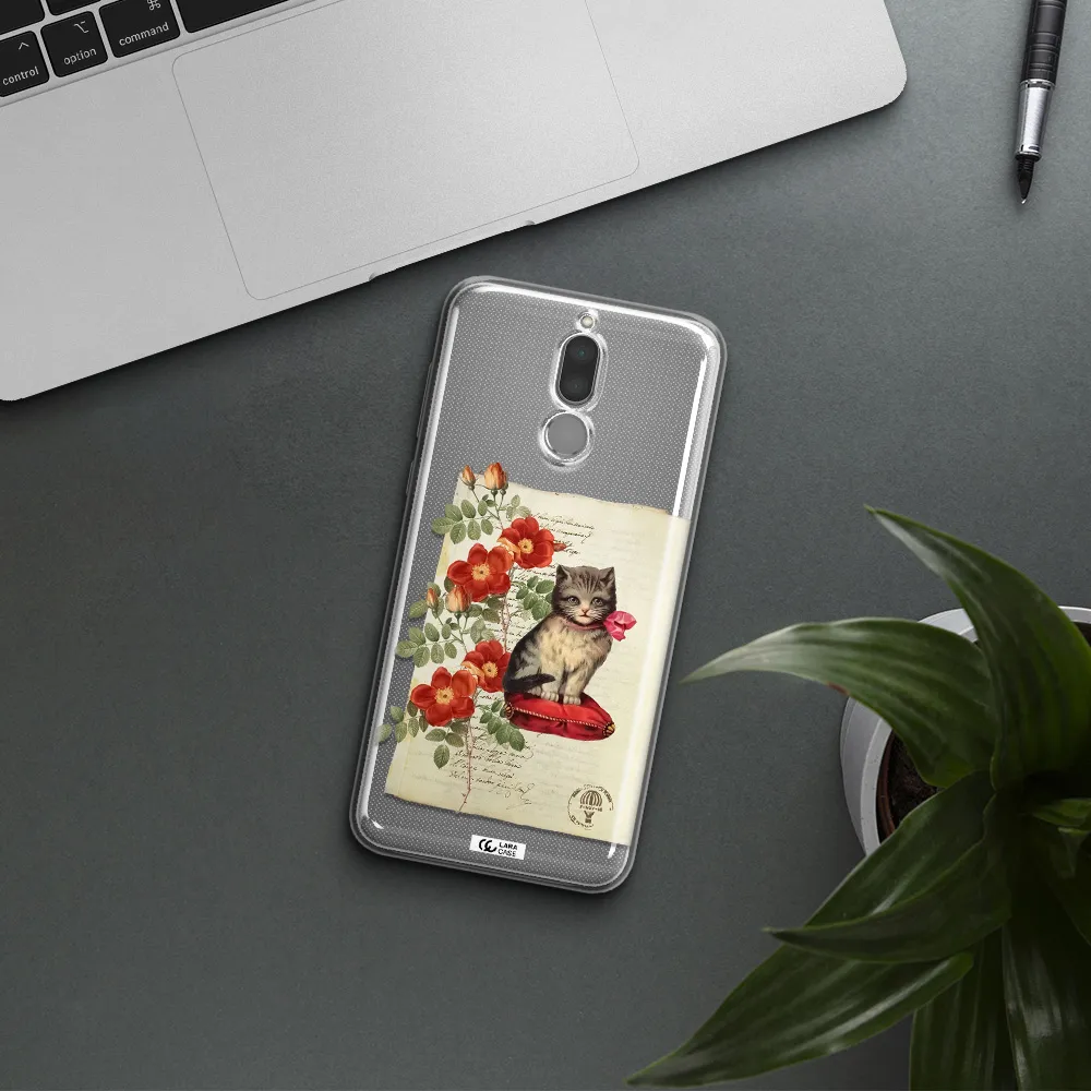 a cat on a pillow with flowers Huawei Mate 10 Lite Clear TPU Case