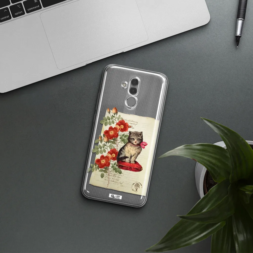 a cat on a pillow with flowers Huawei Mate 20 Lite Clear TPU Case
