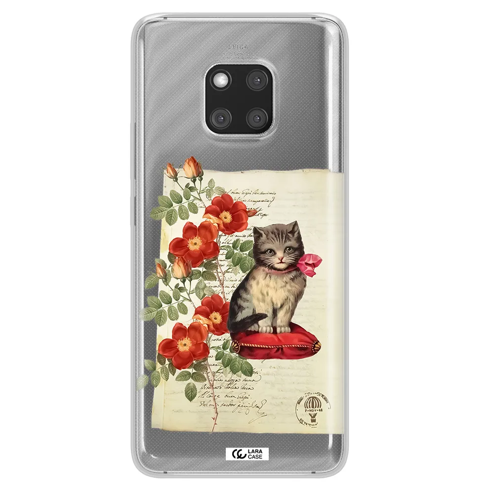 a cat on a pillow with flowers Huawei Mate 20 Pro Clear TPU Case