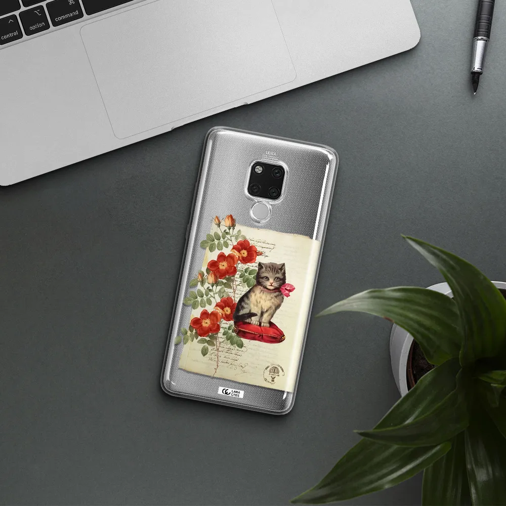 a cat on a pillow with flowers Huawei Mate 20X Clear TPU Case